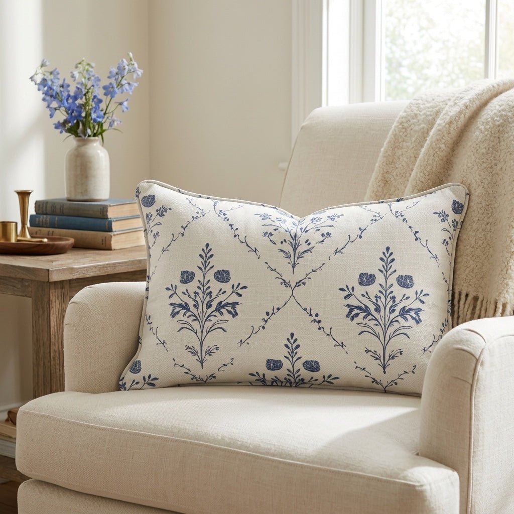Benjamin Cream Floral Throw Pillow - Lemon Park