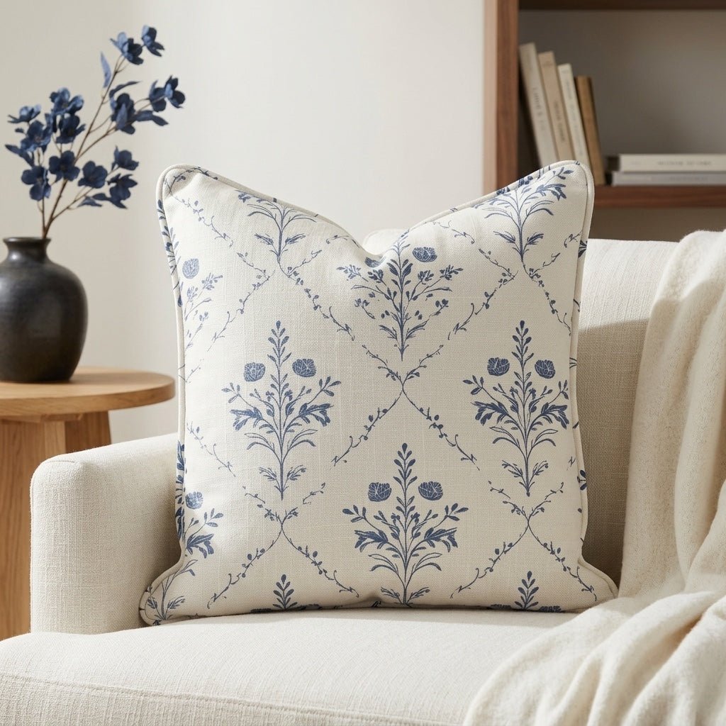 Benjamin Cream Floral Throw Pillow - Lemon Park
