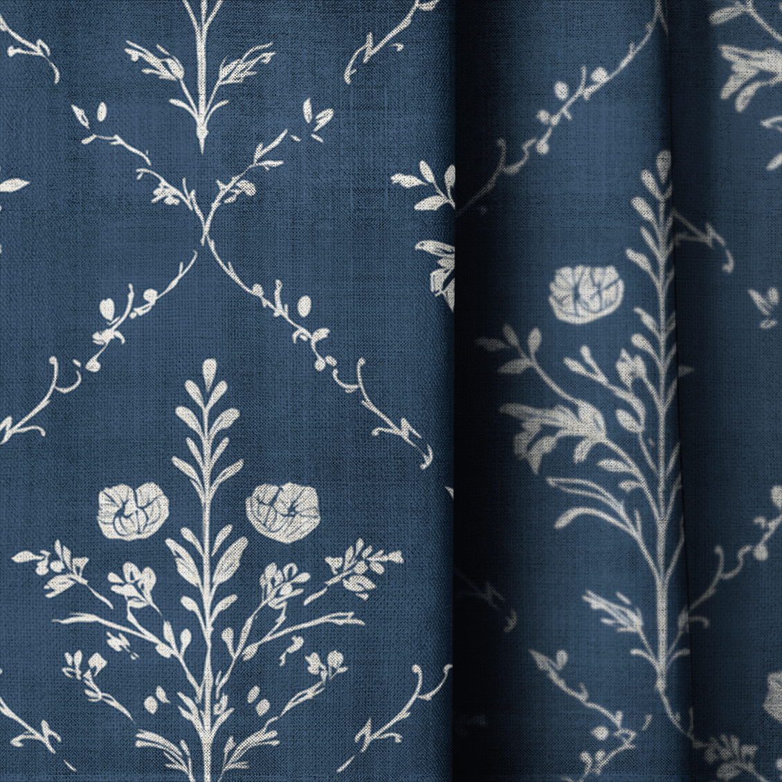 Benjamin Navy Floral - Drapery - Lemon Park