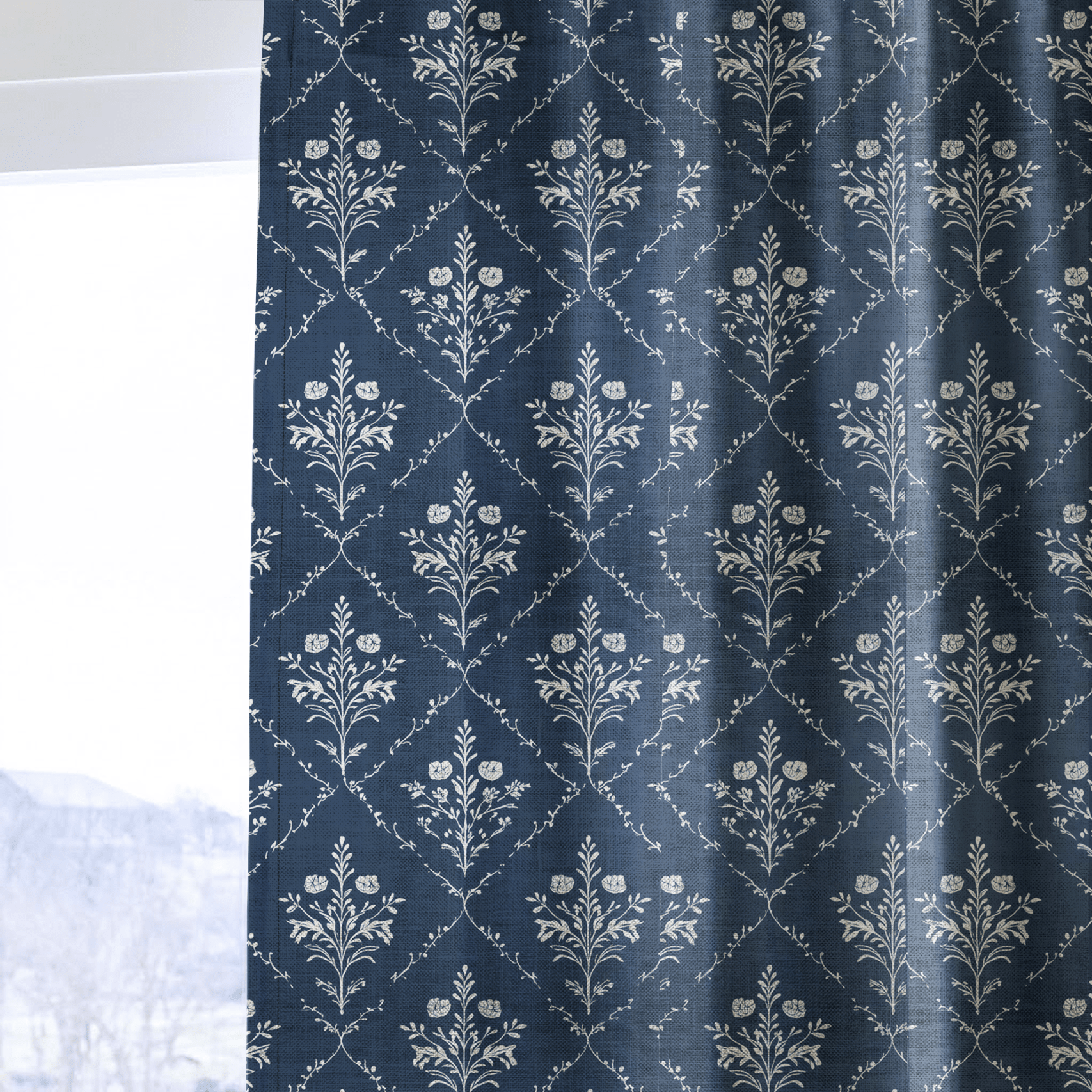 Benjamin Navy Floral - Drapery - Lemon Park