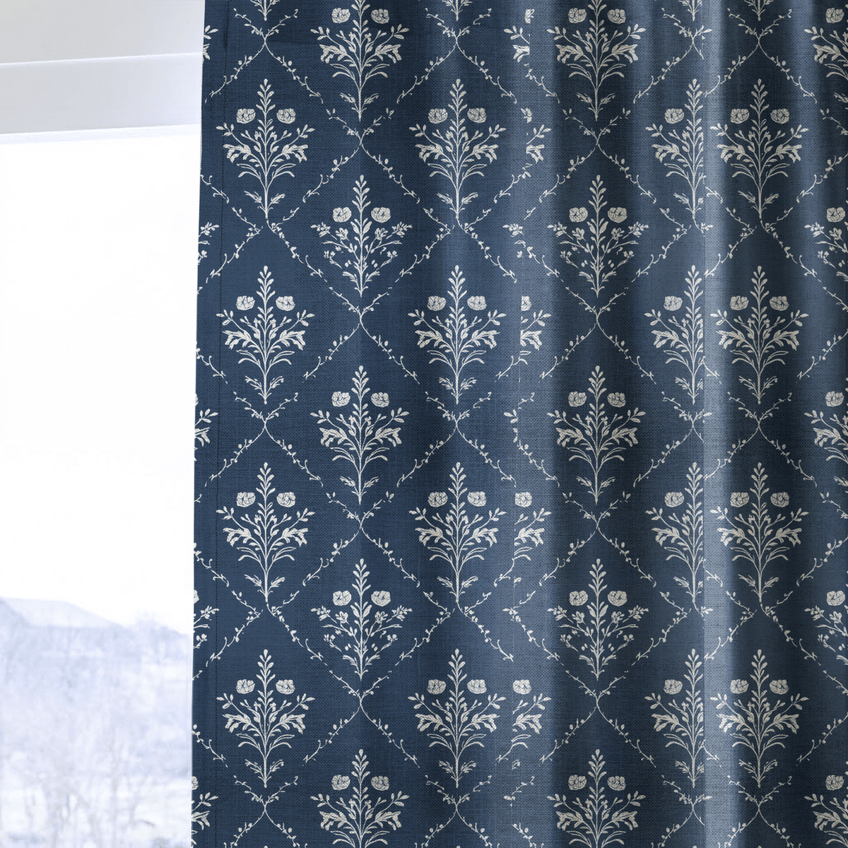 Benjamin Navy Floral - Drapery - Lemon Park
