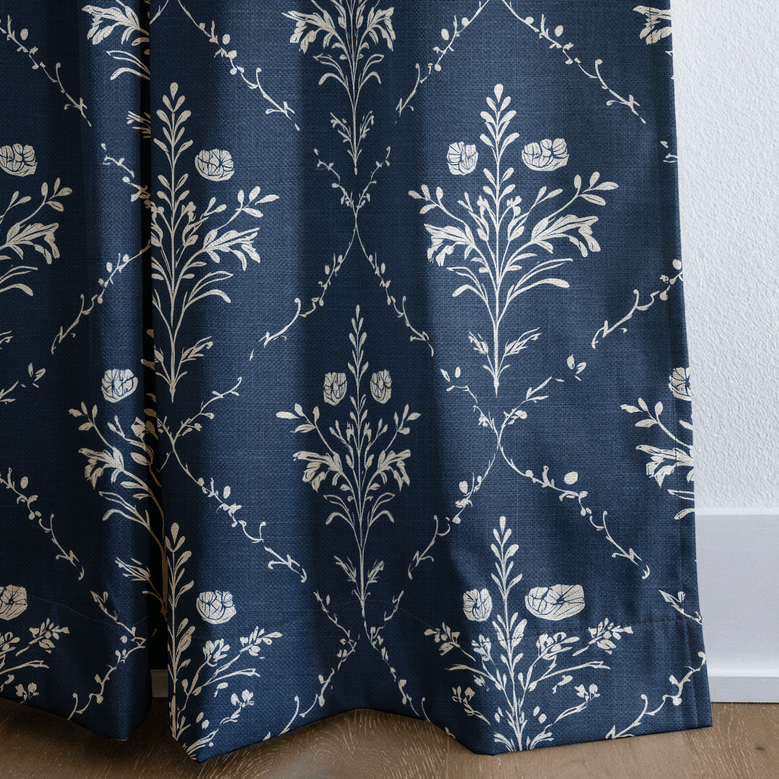 Benjamin Navy Floral - Drapery - Lemon Park