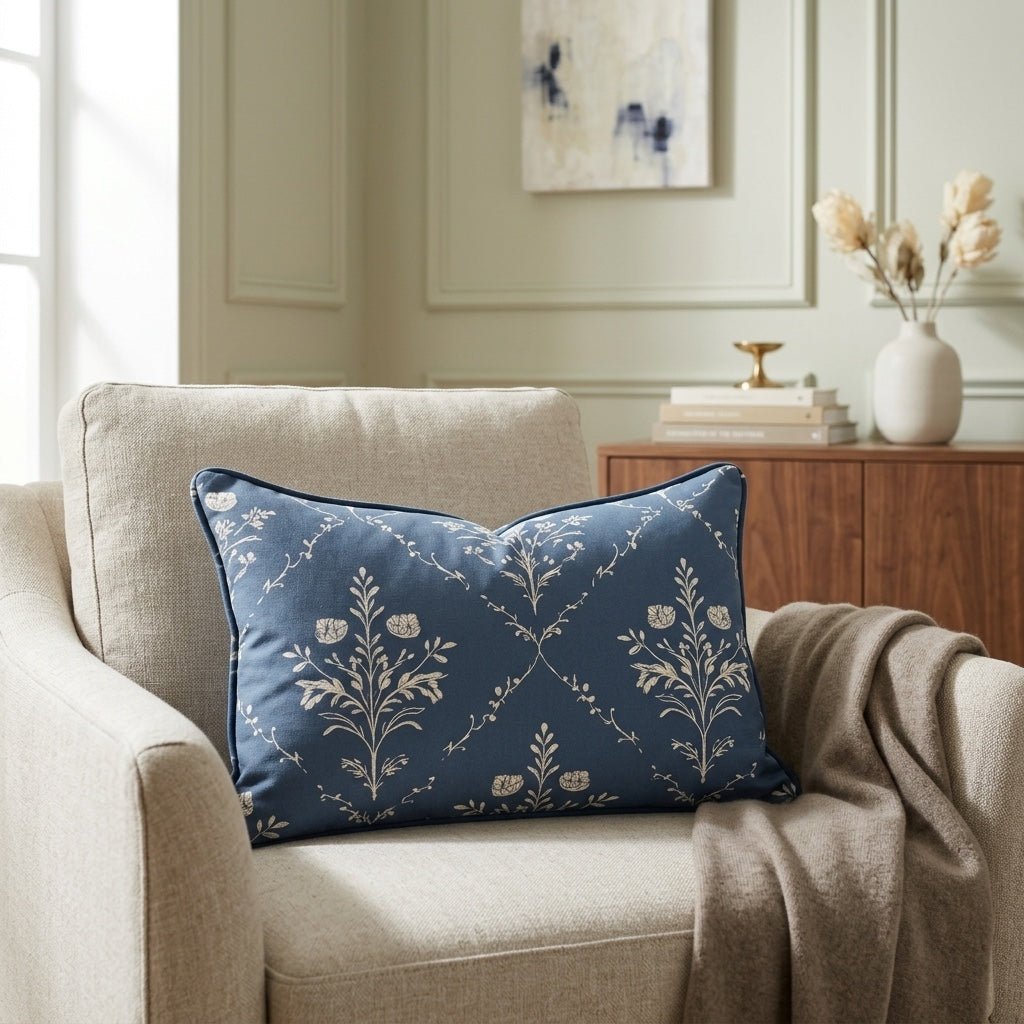 Benjamin Navy Floral Throw Pillow - Lemon Park