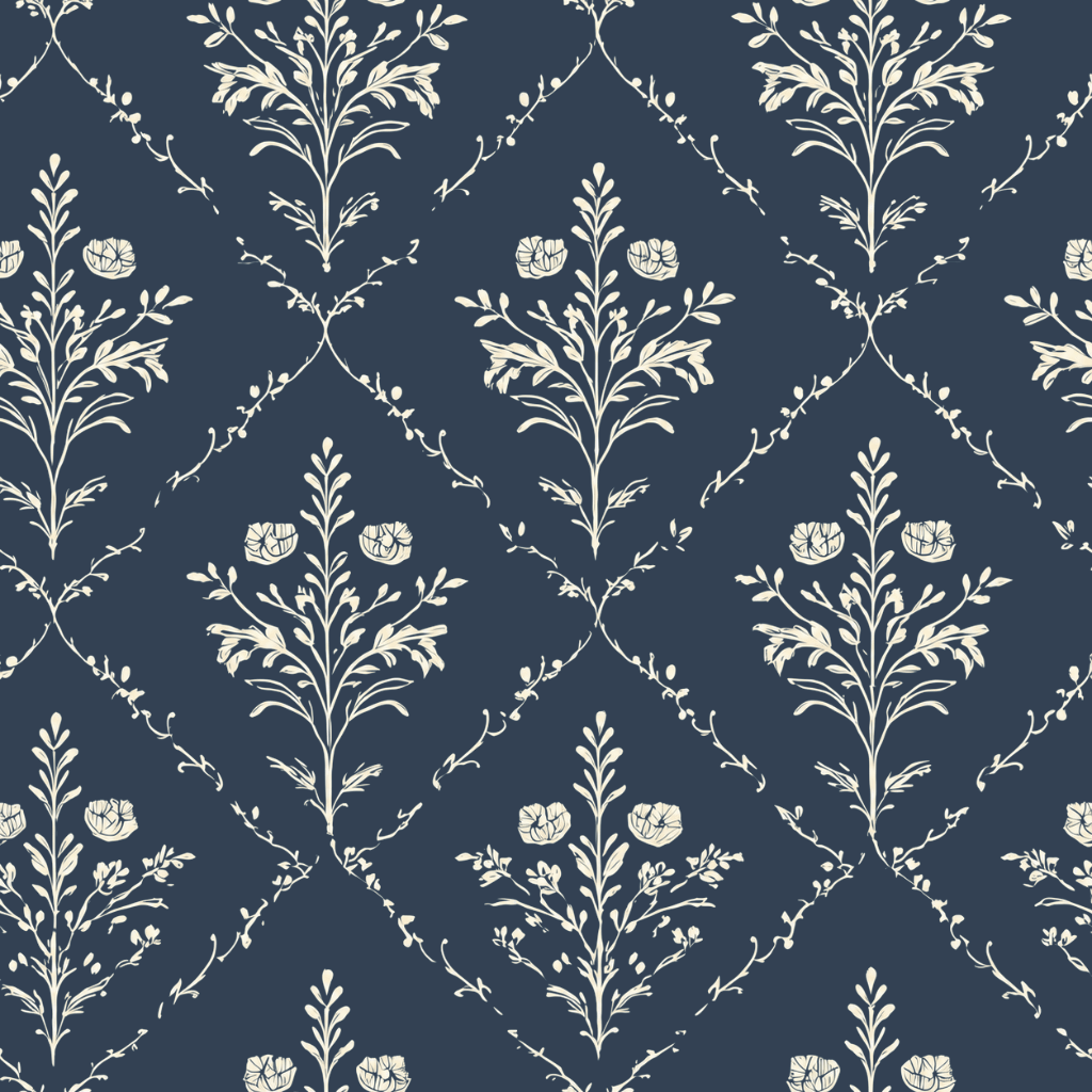 Benjamin Navy Floral Wallpaper - Lemon Park