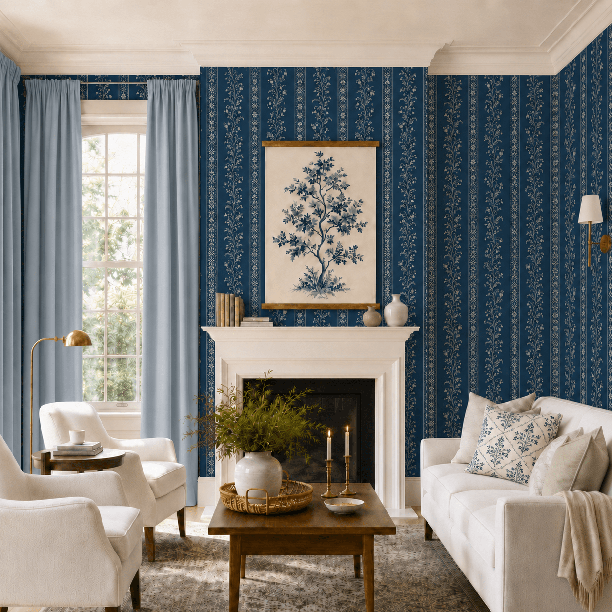 Benjamin Toile Stripes Wallpaper - Lemon Park