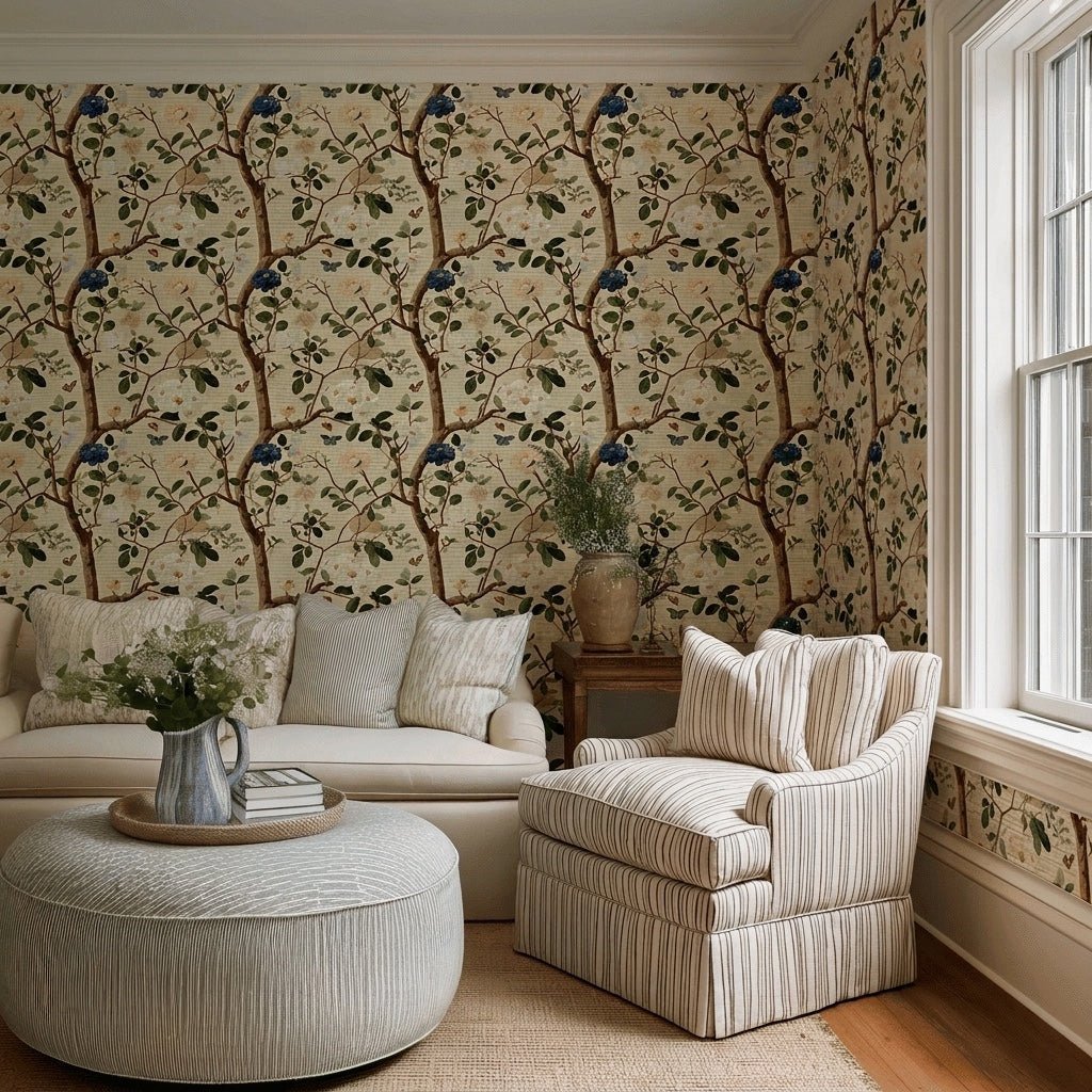 Bloomed Faux Grasscloth Wallpaper - Lemon Park