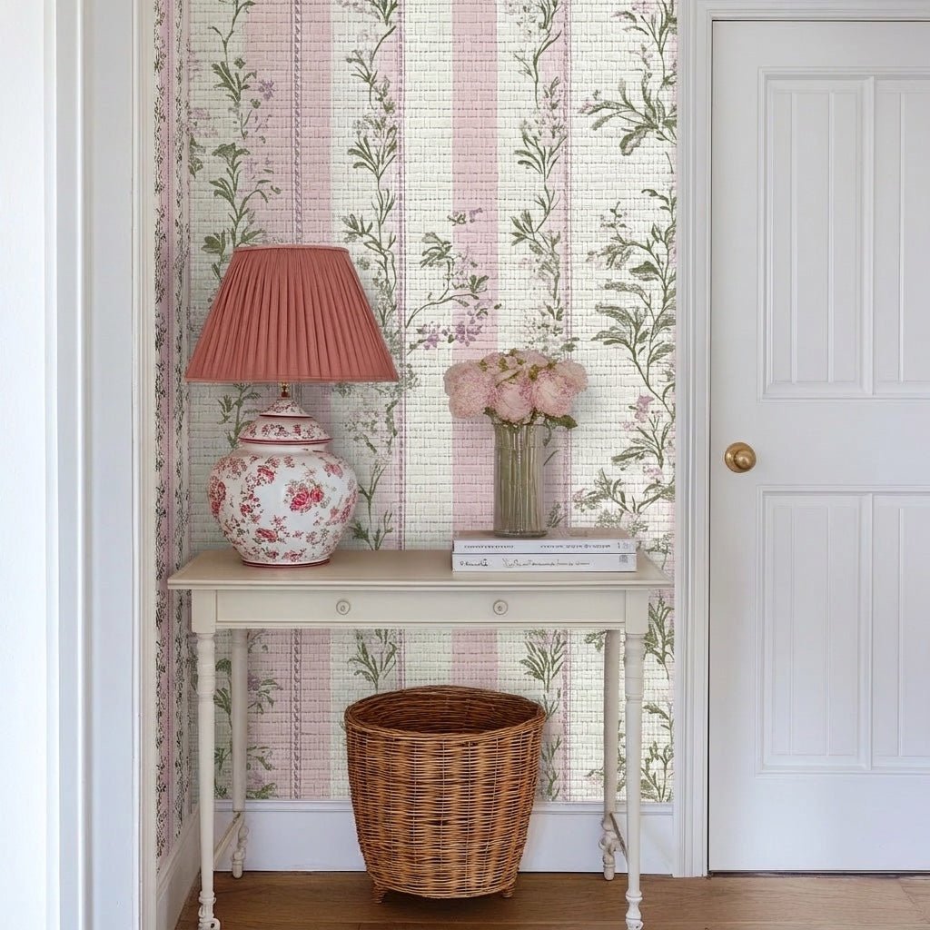 Blooming Stripes Faux Grasscloth Wallpaper - Lemon Park