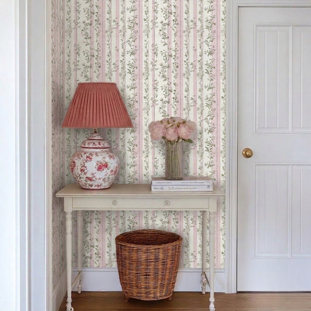 Blooming Stripes Faux Grasscloth Wallpaper - Lemon Park