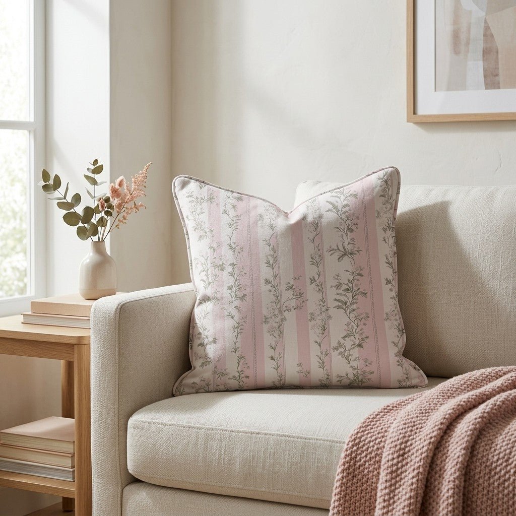 Blooming Stripes Throw Pillow - Lemon Park