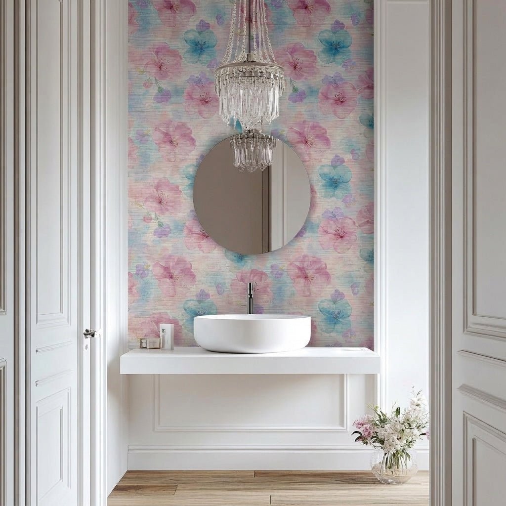 Blossom Haze Faux Grasscloth Wallpaper - Lemon Park