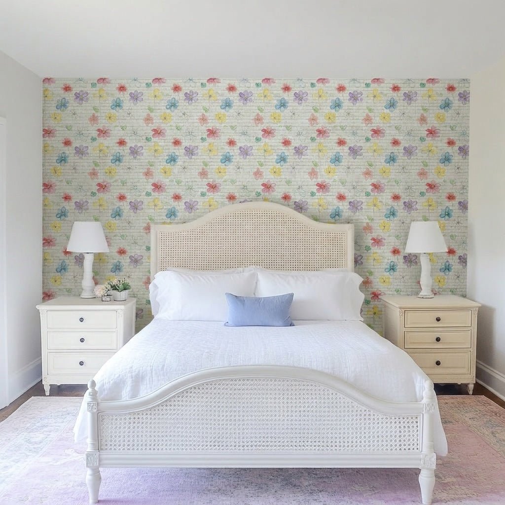 Blossom Parade Faux Grasscloth Wallpaper - Lemon Park