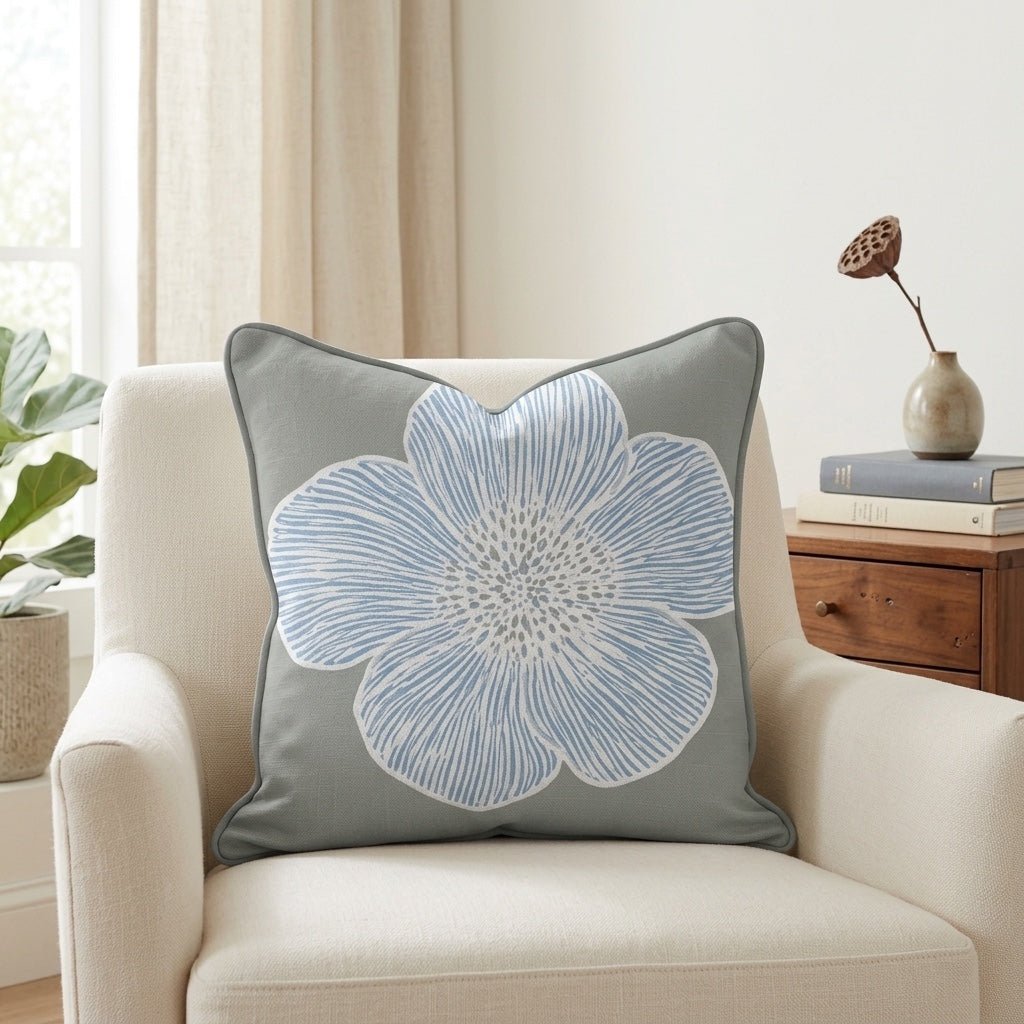 Blue Dresses Lemongrass Floral Throw Pillow - Lemon Park