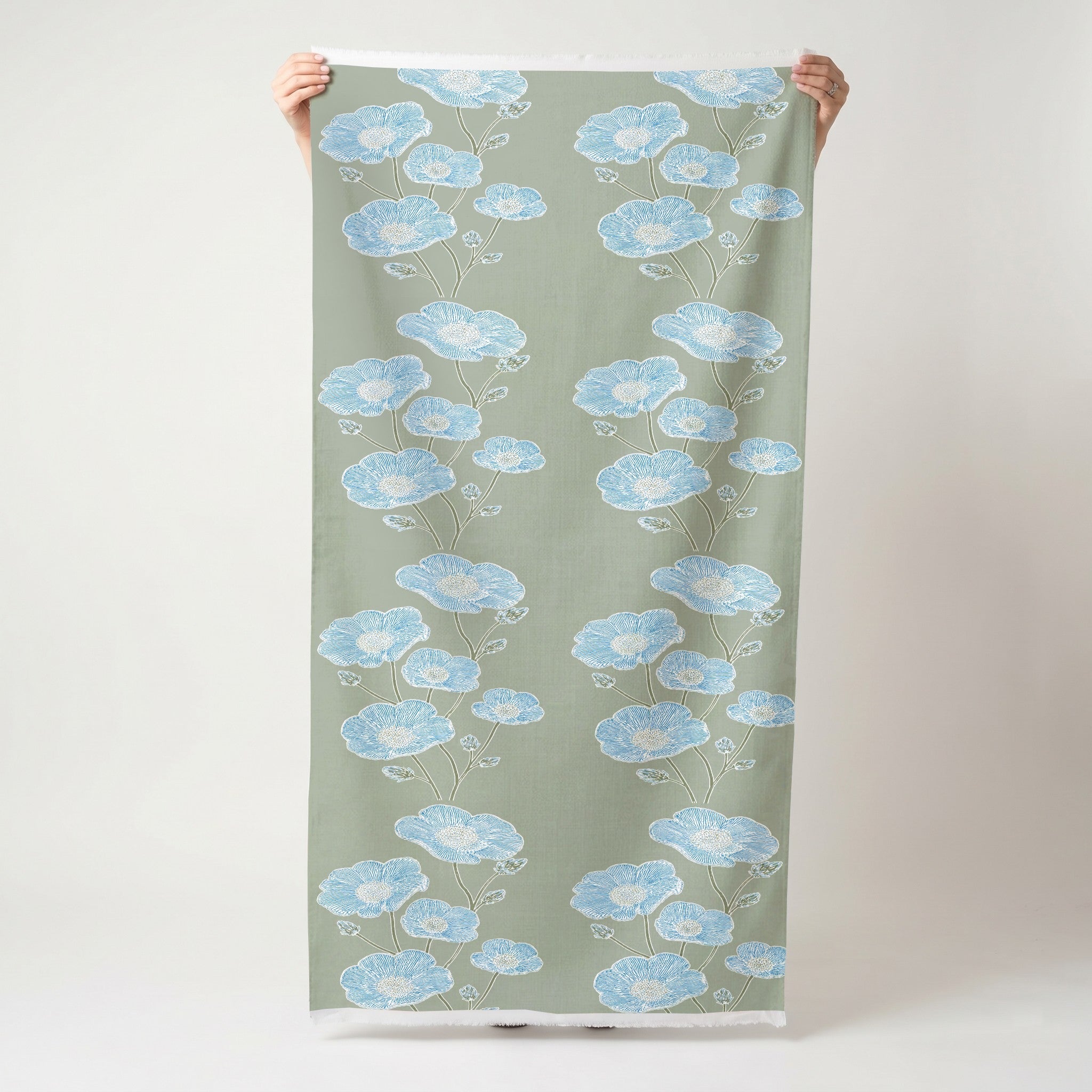 Blue Dresses Lemongrass Flower Study - Fabric - Lemon Park