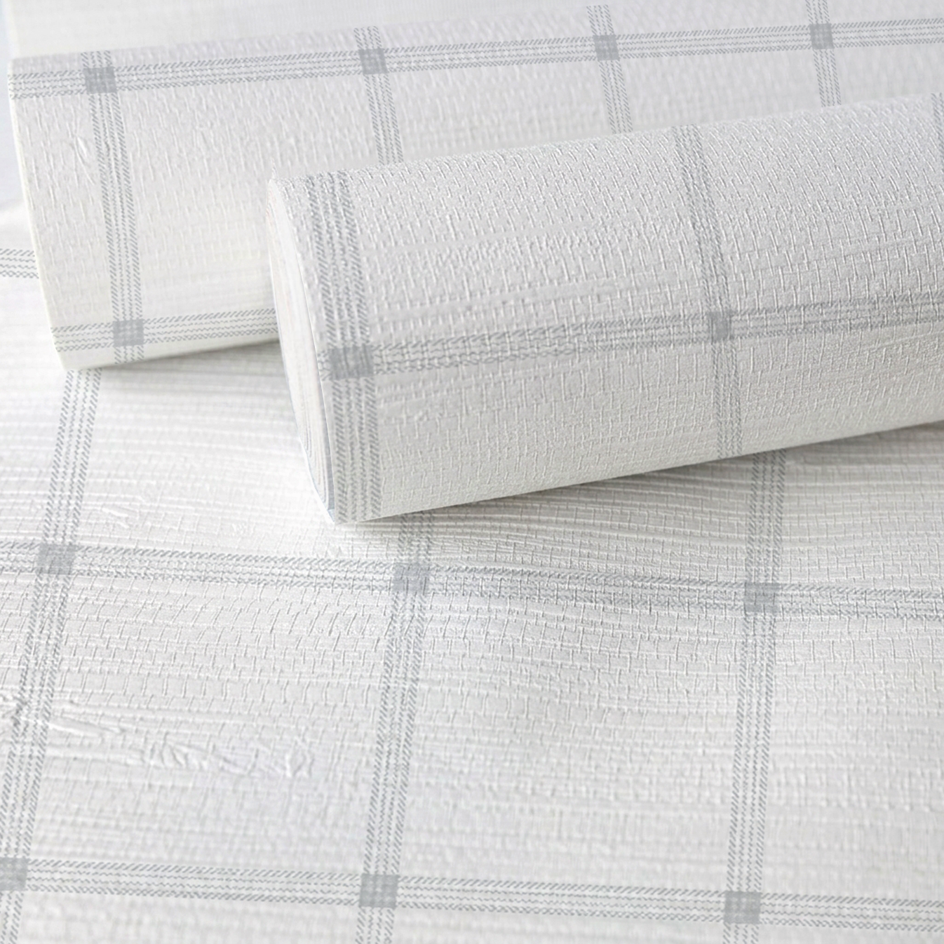 Blue Dresses Seashell Plaid Faux Grasscloth Wallpaper