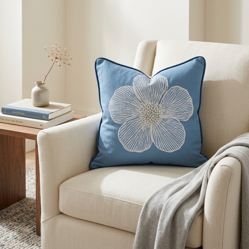 Blue Dresses Steel Blue Floral Throw Pillow - Lemon Park