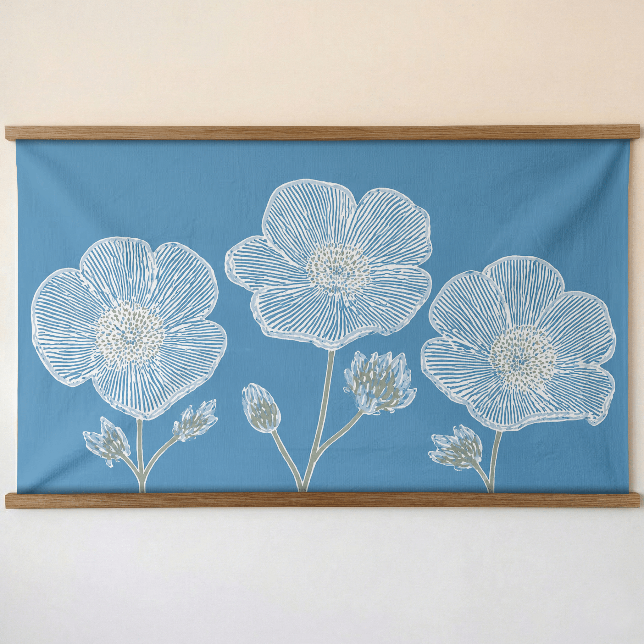 Blue Dresses Steel Blue Flower Study - Tapestry - Lemon Park