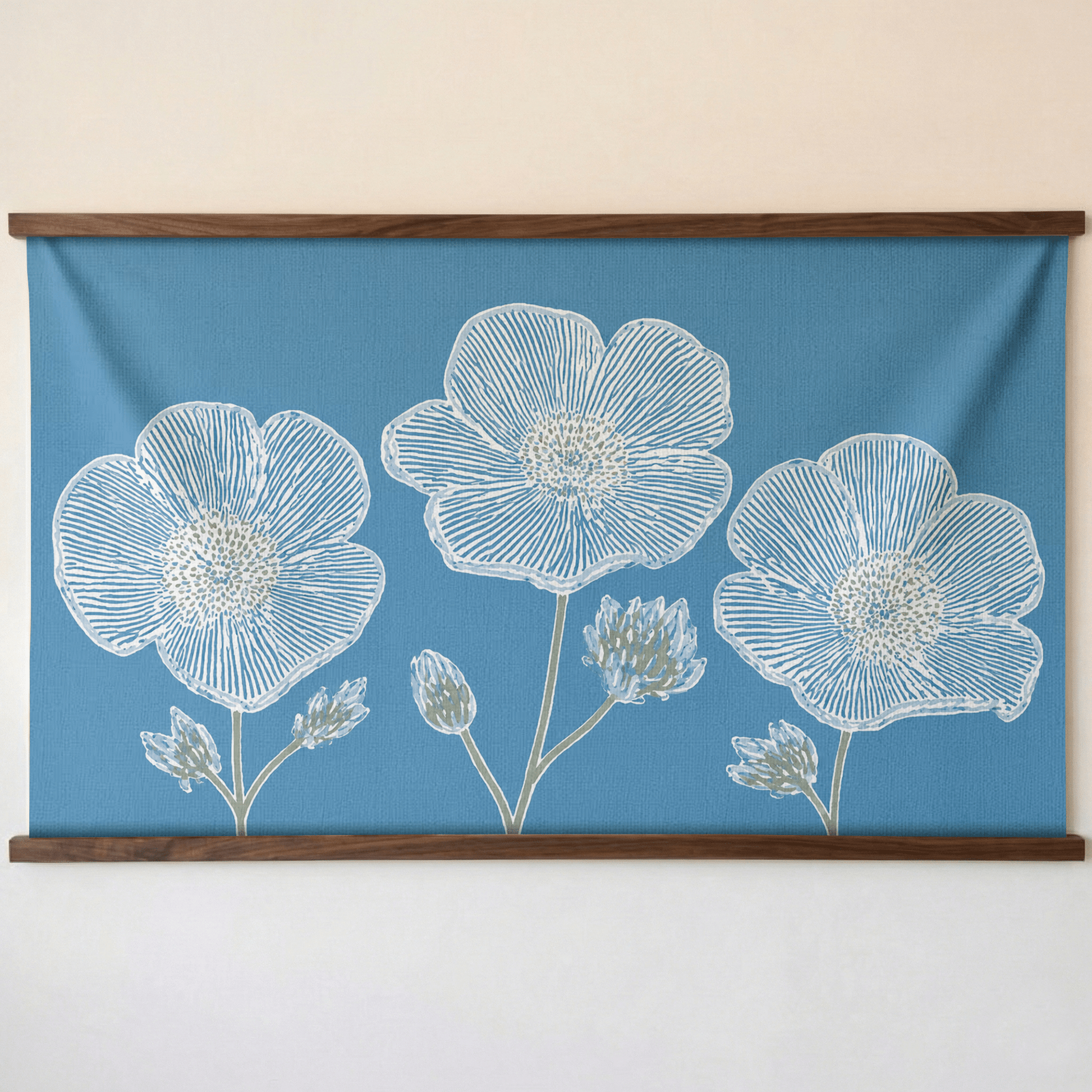 Blue Dresses Steel Blue Flower Study - Tapestry - Lemon Park