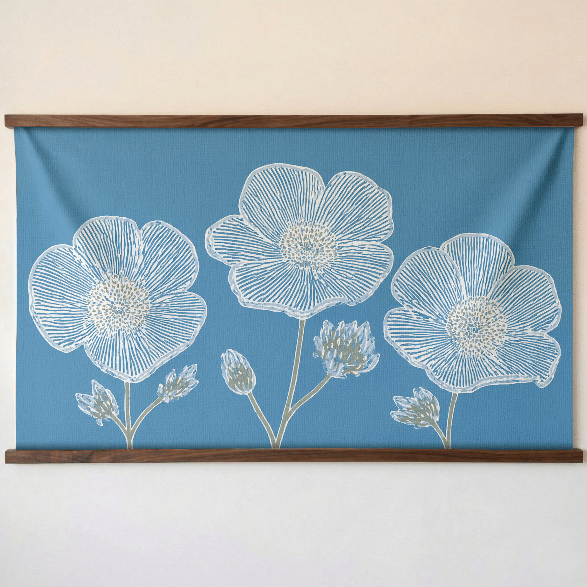 Blue Dresses Steel Blue Flower Study - Tapestry - Lemon Park