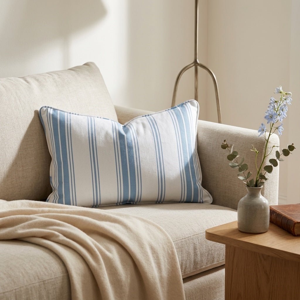 Blue Dresses Steel Blue Stripes Throw Pillow - Lemon Park