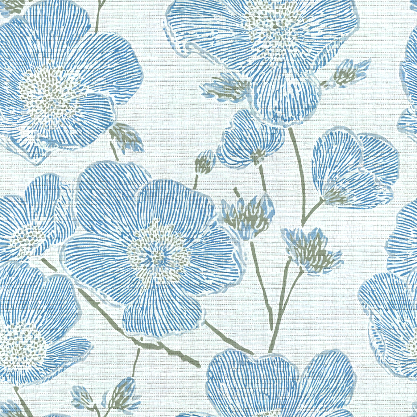 Blue Dresses Faux Grasscloth Wallpaper