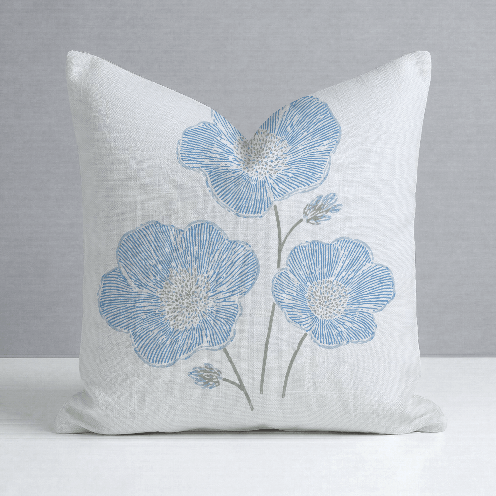 Blue Dresses White Floral Throw Pillow - Lemon Park