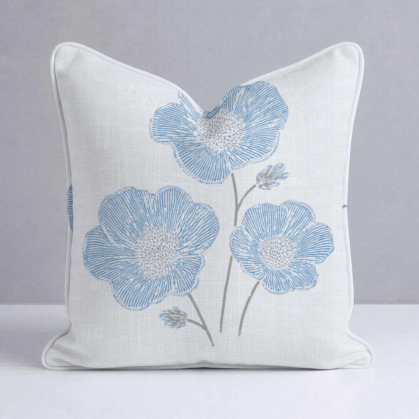 Blue Dresses White Floral Throw Pillow - Lemon Park