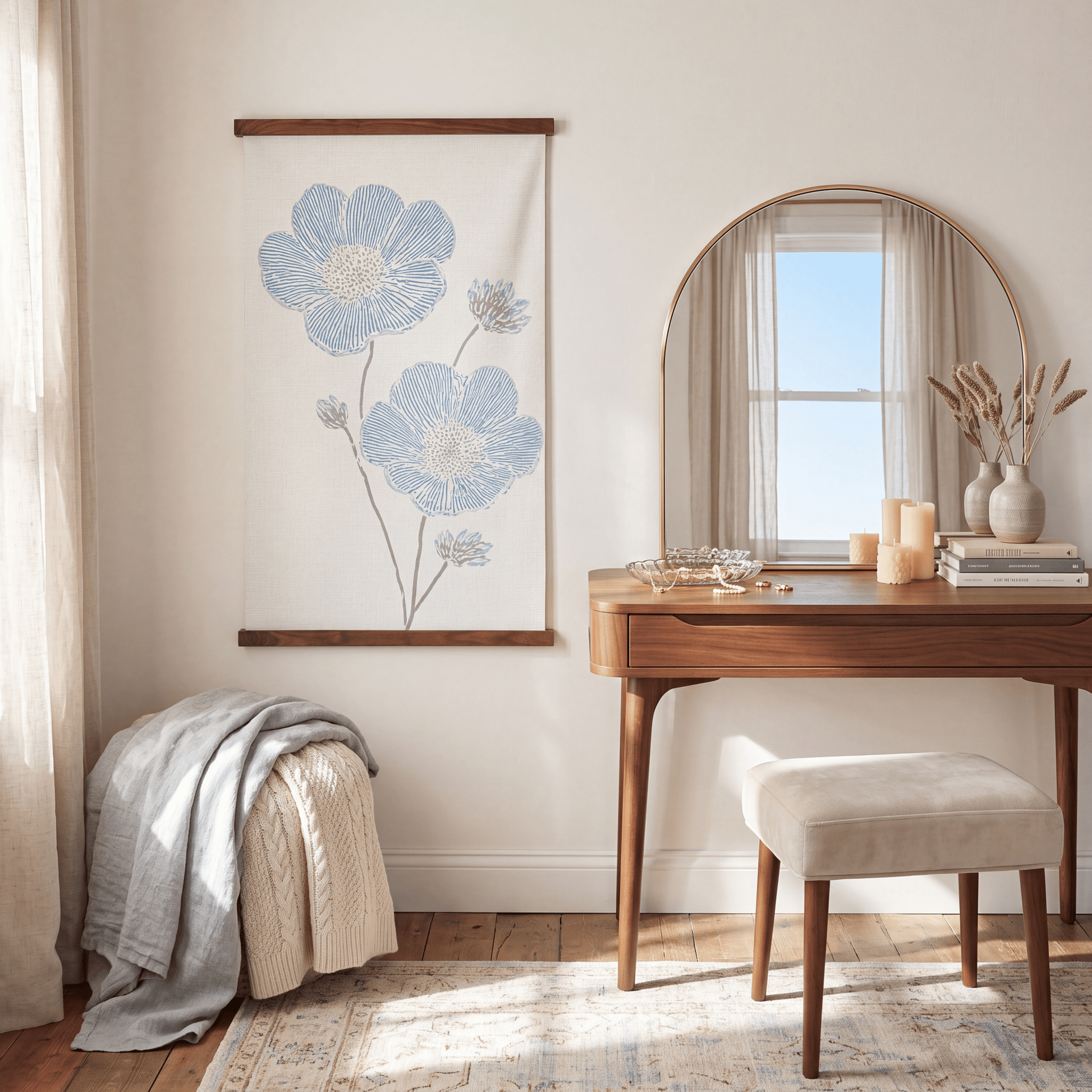 Blue Dresses White Flower Study - Tapestry - Lemon Park