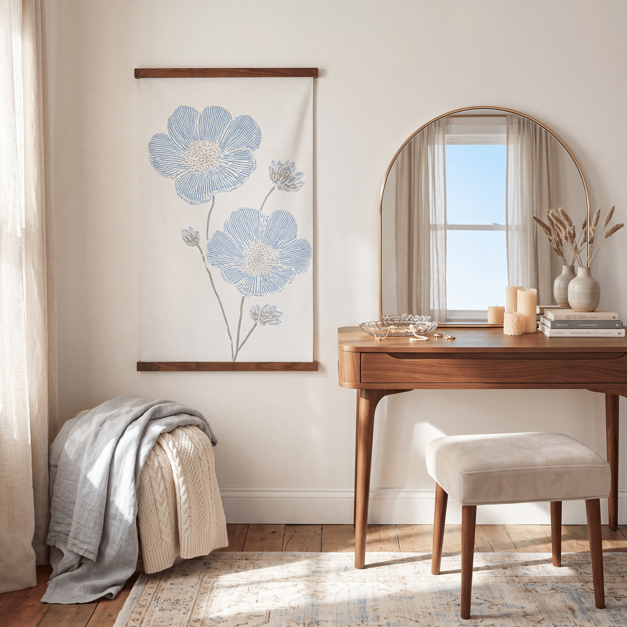 Blue Dresses White Flower Study - Tapestry - Lemon Park