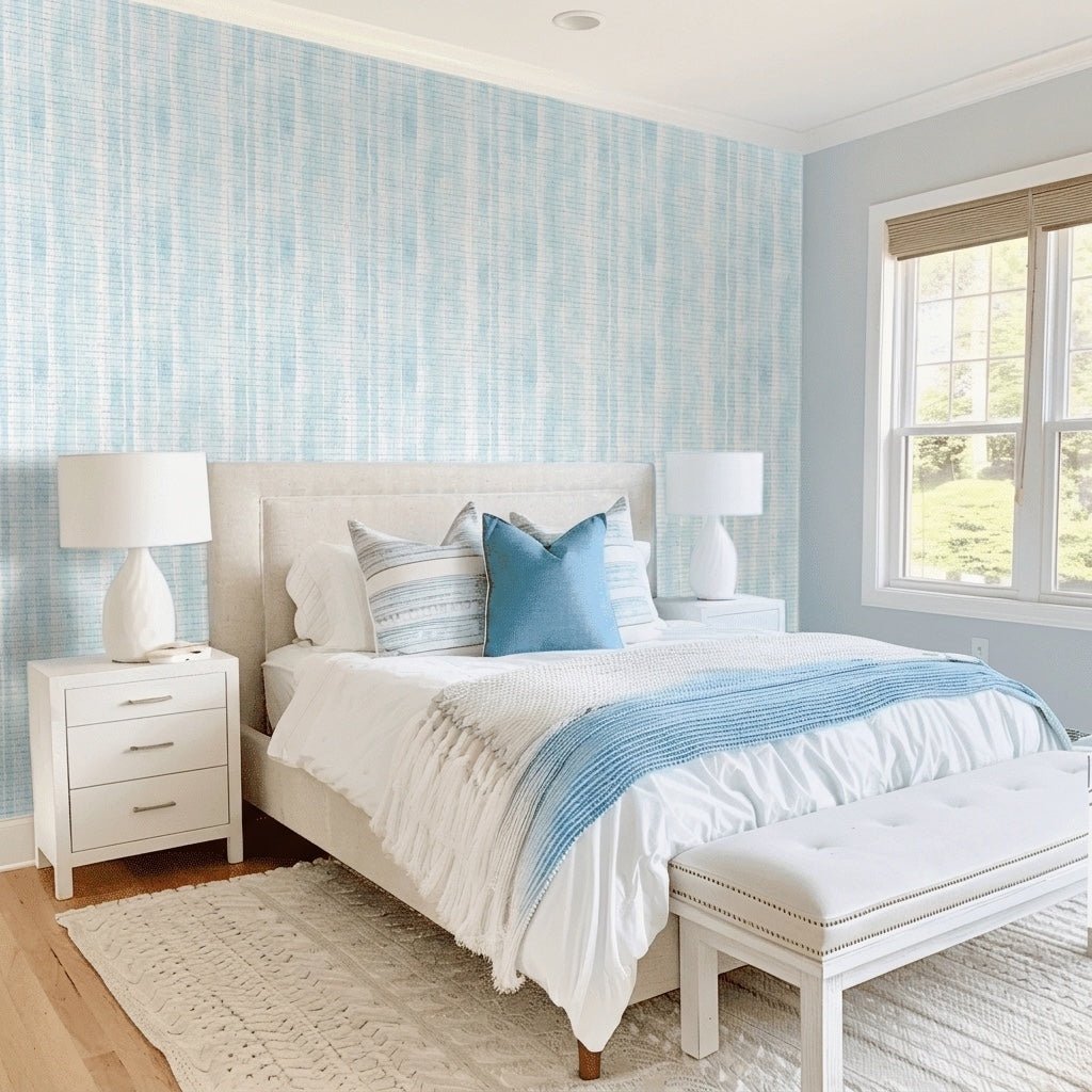 Blue Emily Faux Grasscloth Wallpaper - Lemon Park