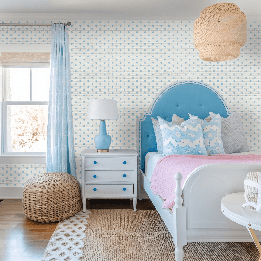 Blue Hannah Faux Grasscloth Wallpaper - Lemon Park