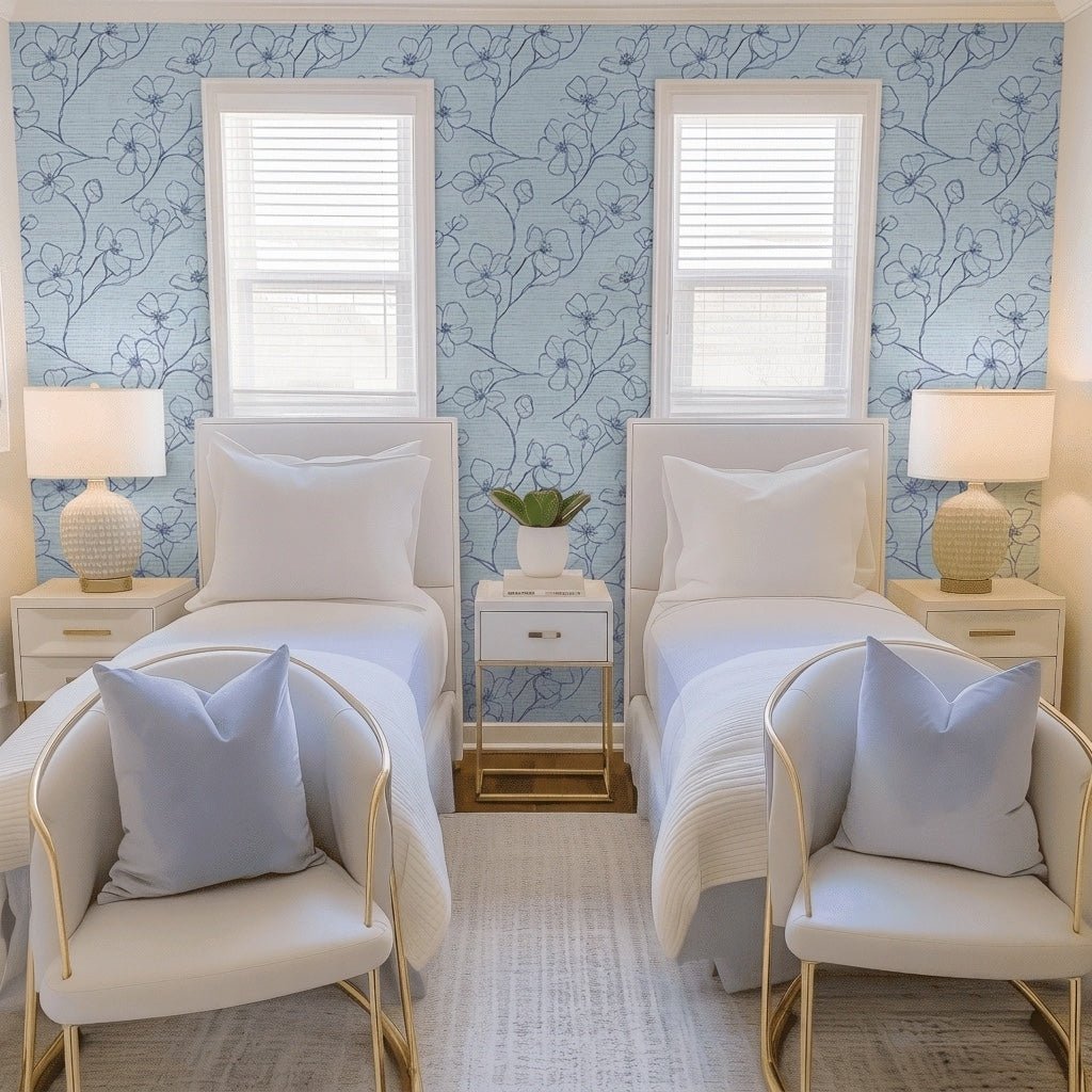 Blue Sketch Faux Grasscloth Wallpaper - Lemon Park