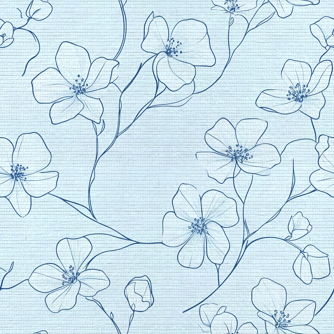 Blue Sketch Faux Grasscloth Wallpaper