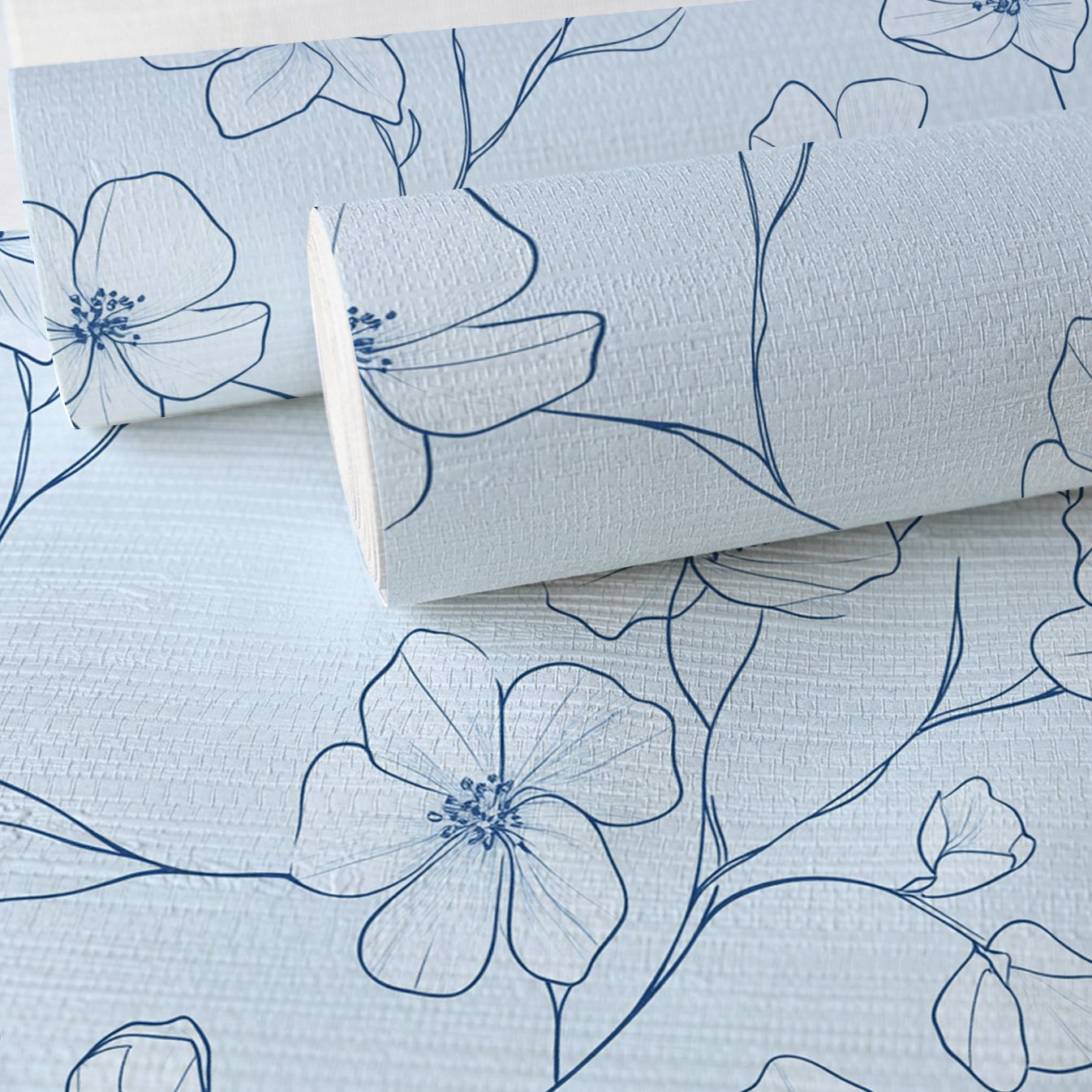 Blue Sketch Faux Grasscloth Wallpaper