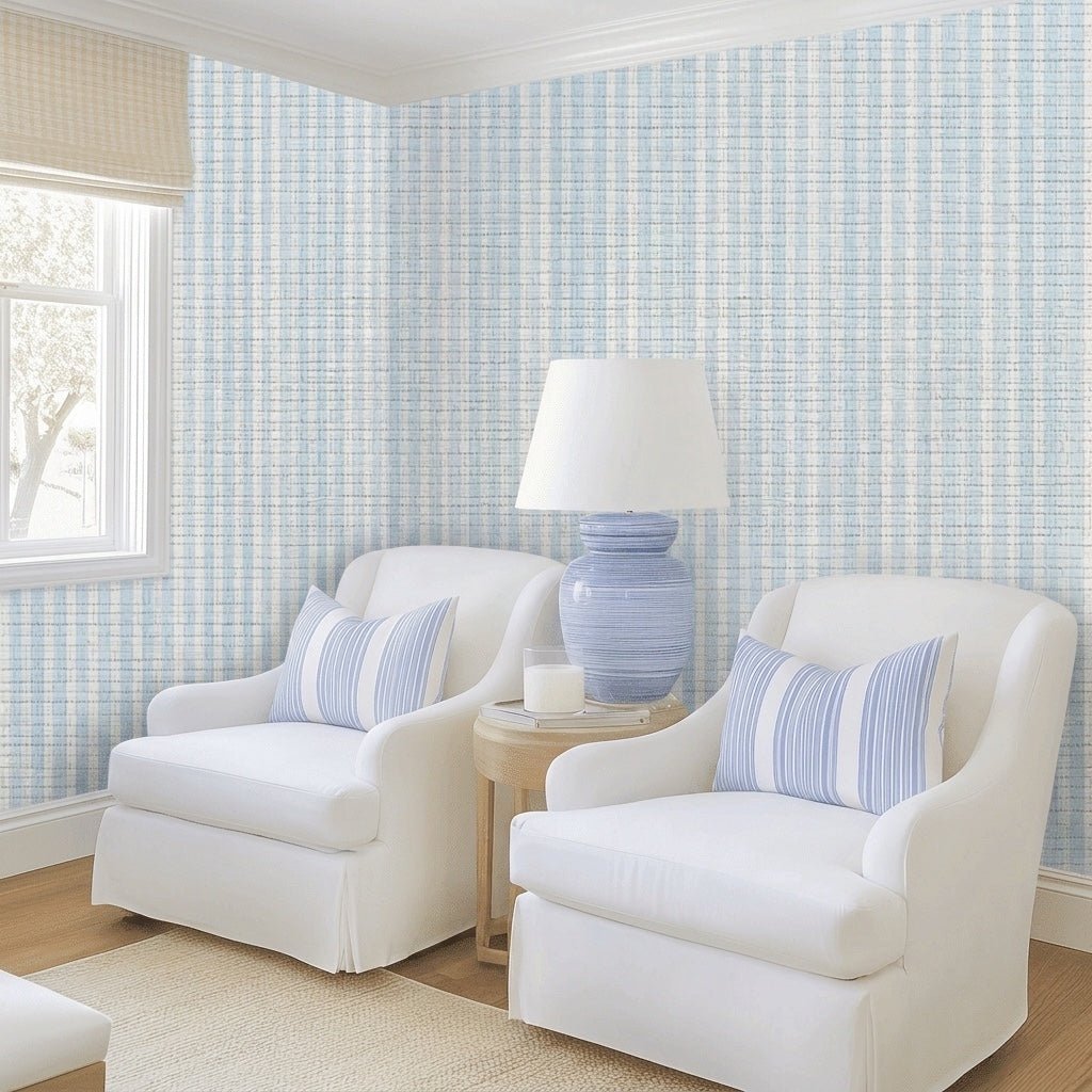 Blue Spencer Faux Grasscloth Wallpaper - Lemon Park