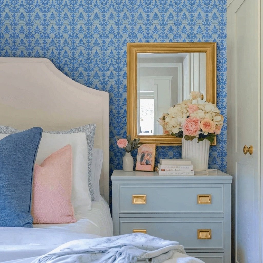 Bluebell Faux Grasscloth Wallpaper - Lemon Park