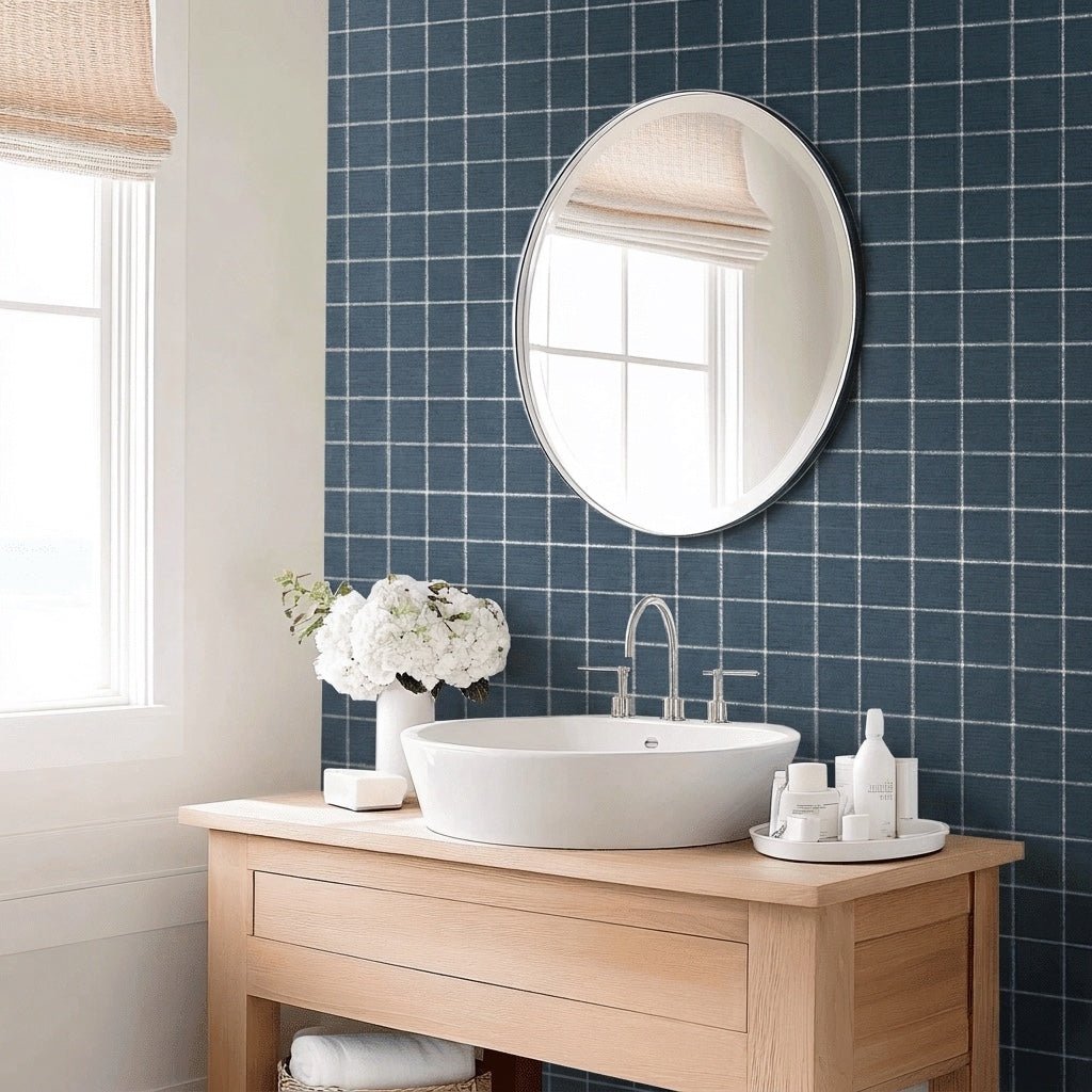 Blueford Check Faux Grasscloth Wallpaper - Lemon Park