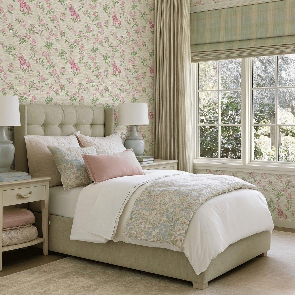 Blush Equestrian Faux Grasscloth Wallpaper - Lemon Park