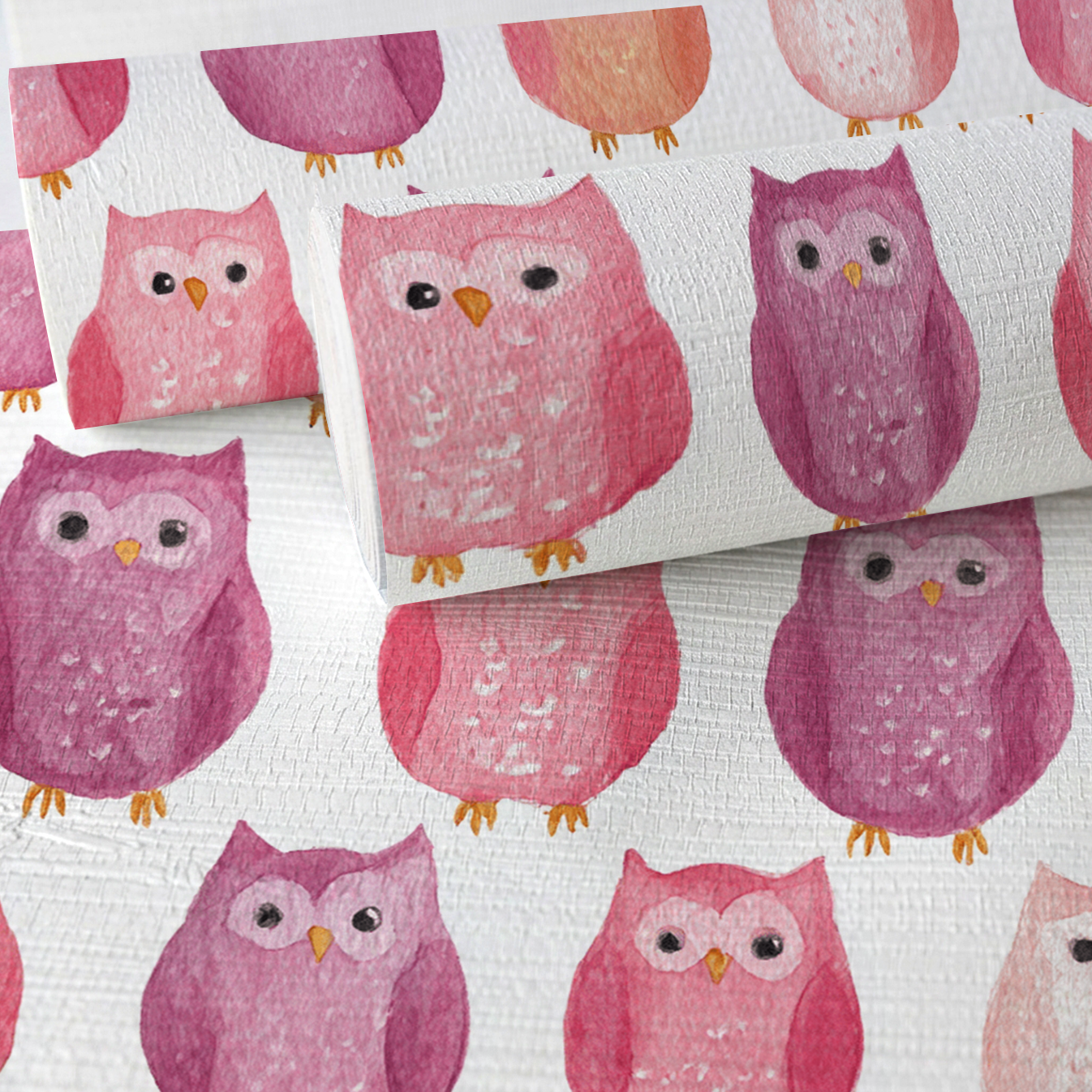 Blush Owls Faux Grasscloth Wallpaper