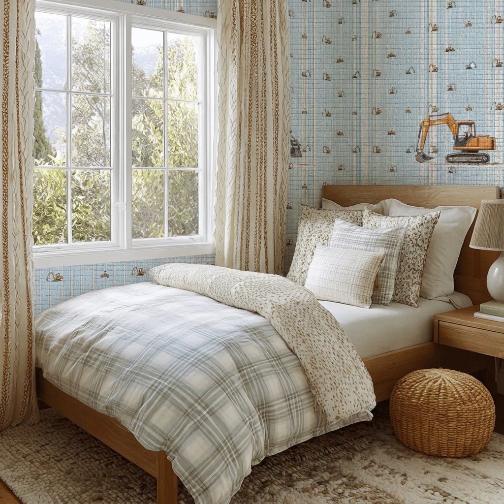 Boy Builder Faux Grasscloth Wallpaper - Lemon Park