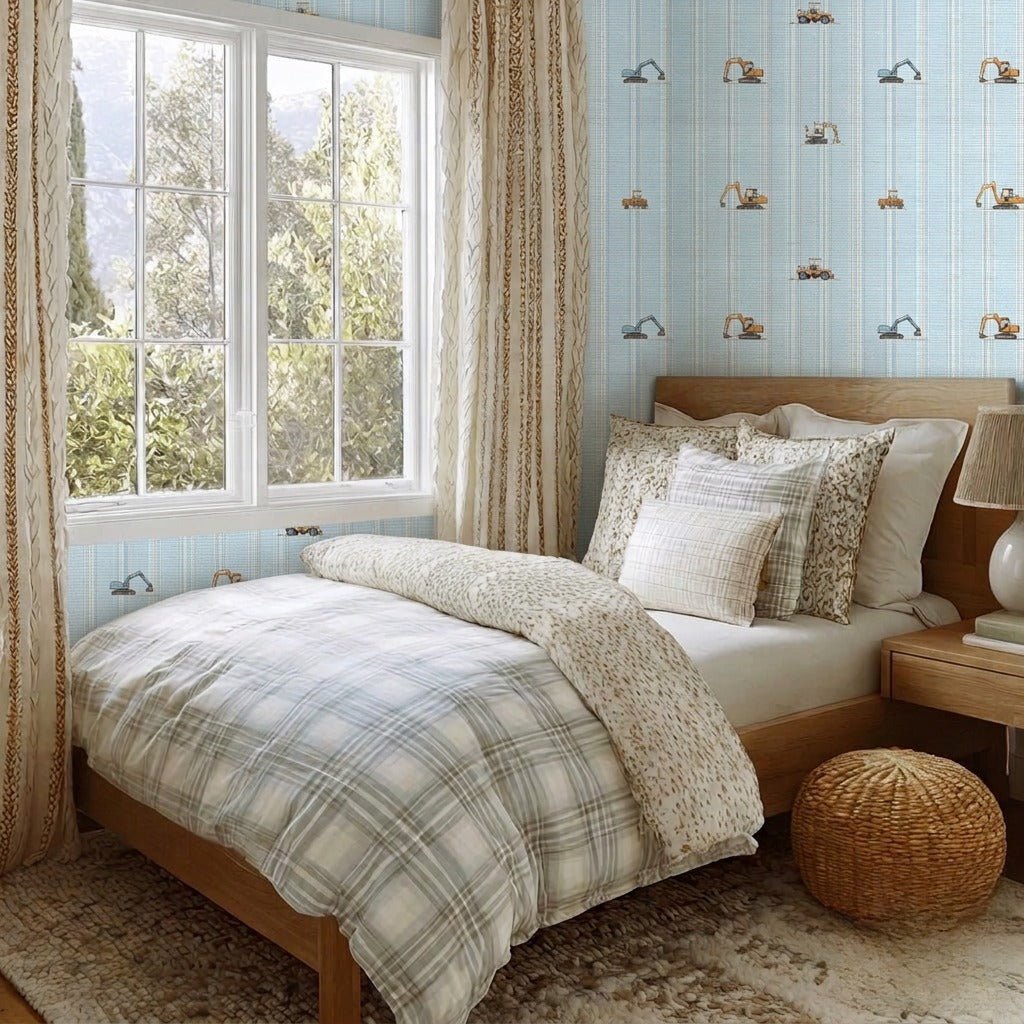 Boy Builder Faux Grasscloth Wallpaper - Lemon Park