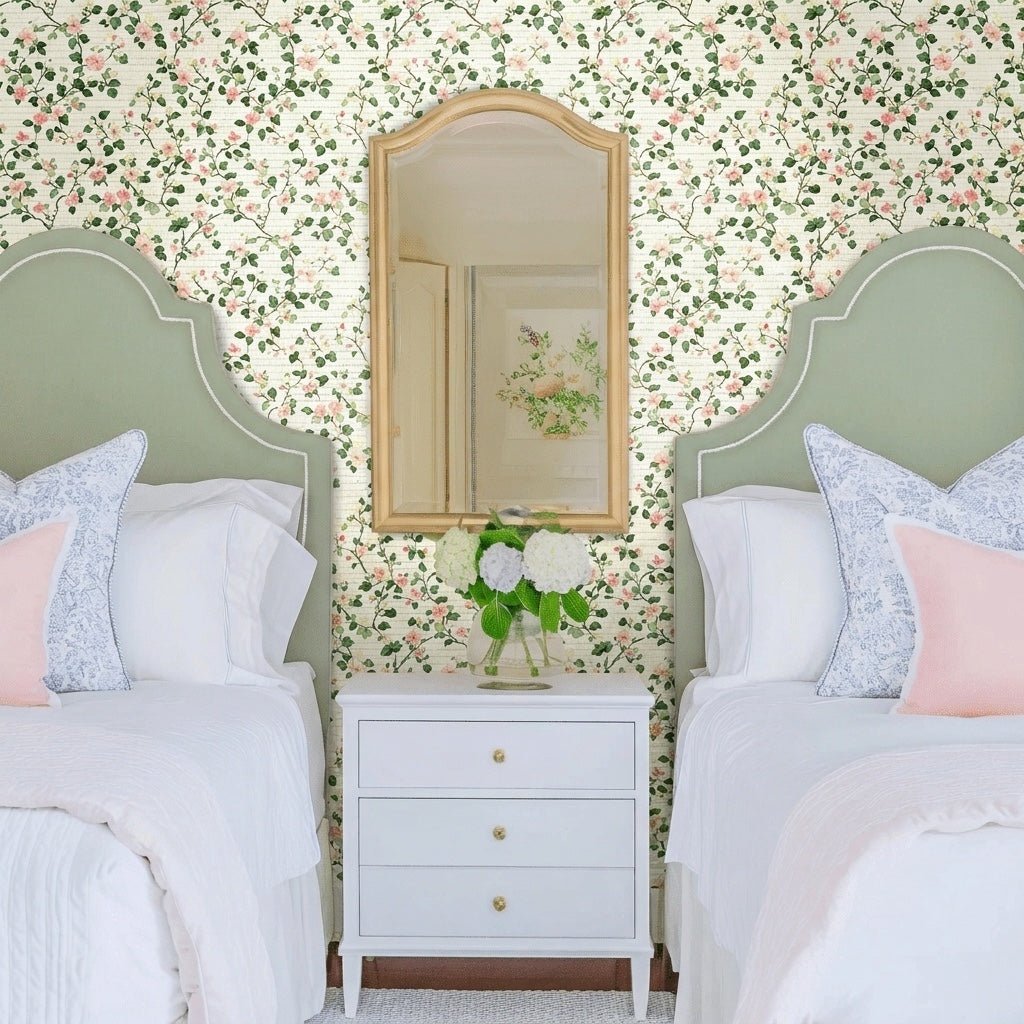 Brand New Blooms Faux Grasscloth Wallpaper - Lemon Park