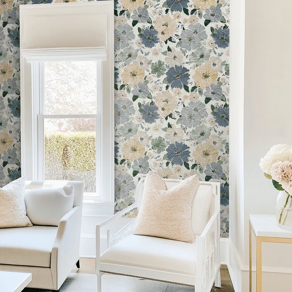 Briar Blossom Faux Grasscloth Wallpaper - Lemon Park