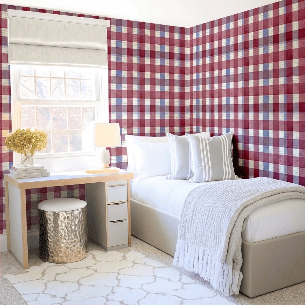 Brighton Plaid Faux Grasscloth Wallpaper - Lemon Park