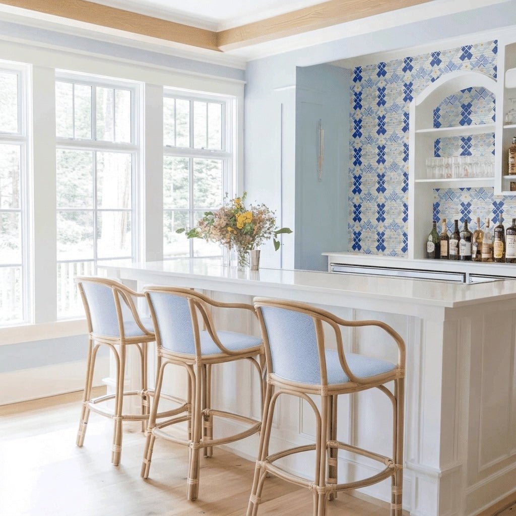 Brooke Blues Faux Grasscloth Wallpaper - Lemon Park