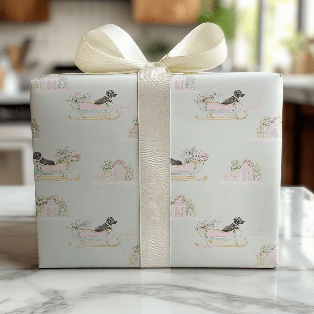 Brown Dog Sleigh - Wrapping Paper - Lemon Park