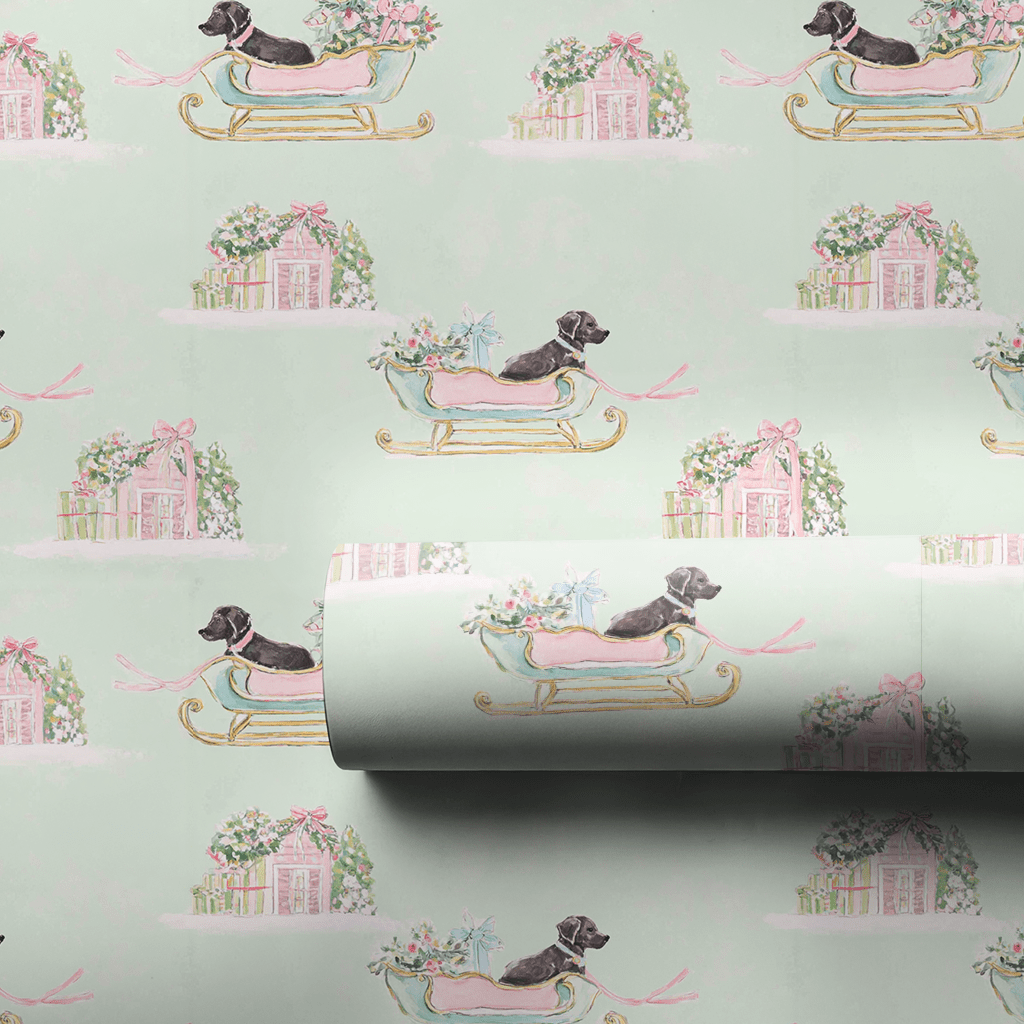 Brown Dog Sleigh - Wrapping Paper - Lemon Park