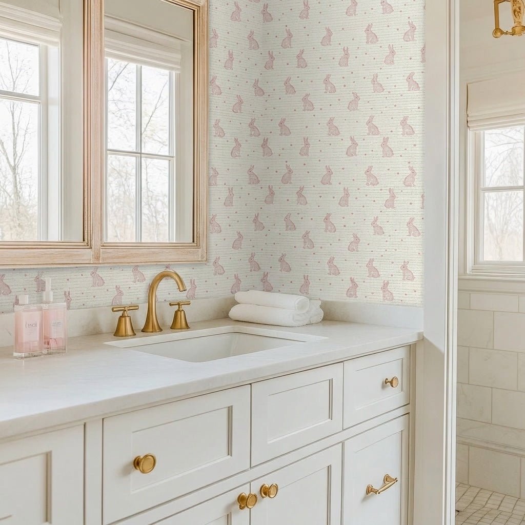 Bunny Ballet Faux Grasscloth Wallpaper - Lemon Park
