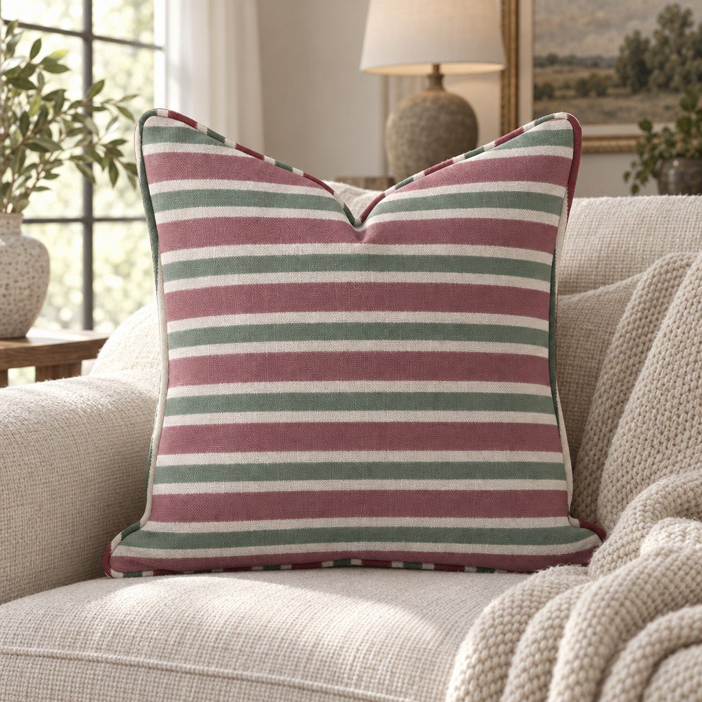 Burgundy & Pine Stripe Throw Pillow - Lemon Park