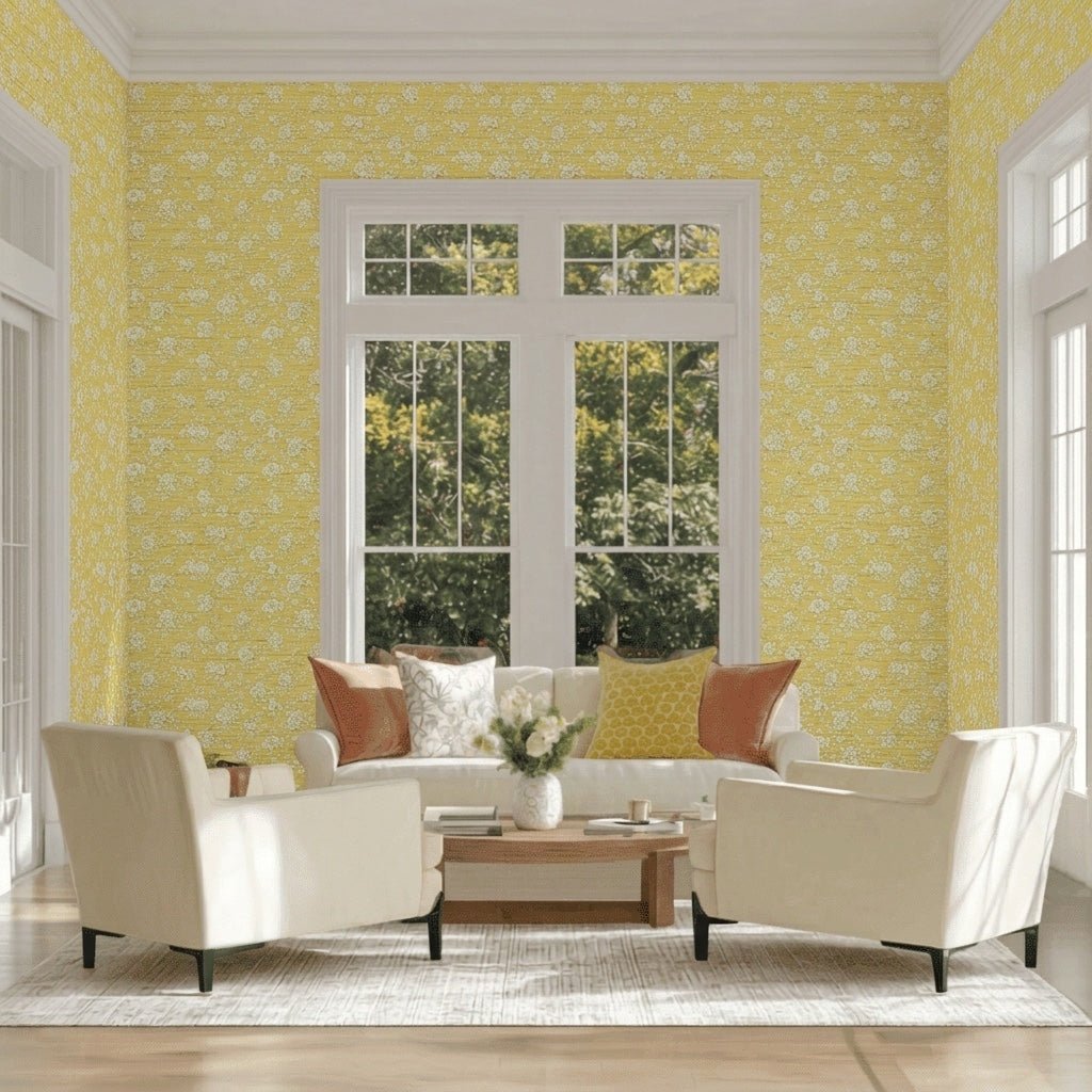 Buttercream Rose Faux Grasscloth Wallpaper - Lemon Park