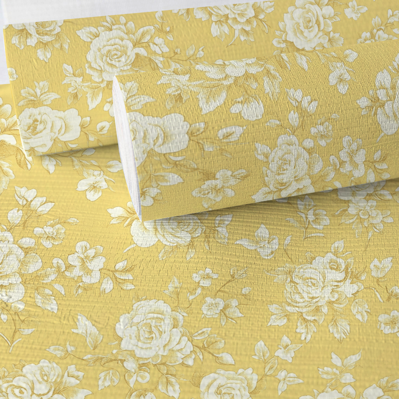 Buttercream Rose Faux Grasscloth Wallpaper